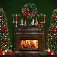 Avezano Winter Christmas Tree and Stove Photography Backdrop Room Set