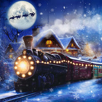 Avezano Winter Christmas Night Train Photography Backdrop Room Set