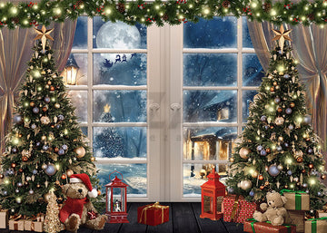 Avezano Christmas Tree Presents Floor-to-ceiling Windows Photography Backdrop