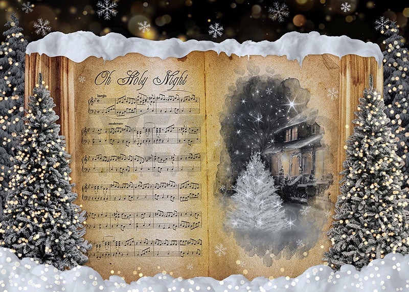 Avezano Winter Christmas Music Book Photography Backdrop Room Set