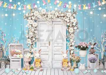 Avezano Spring Easter White Door and Rabbit Photography Backdrop