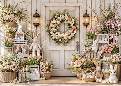 Avezano White Wooden Door Easter Bunny Photography Backdrop