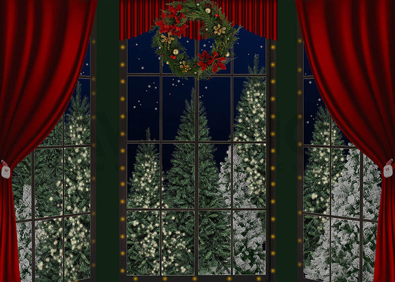 Avezano Winter Christmas Red Curtain Photography Backdrop Room Set