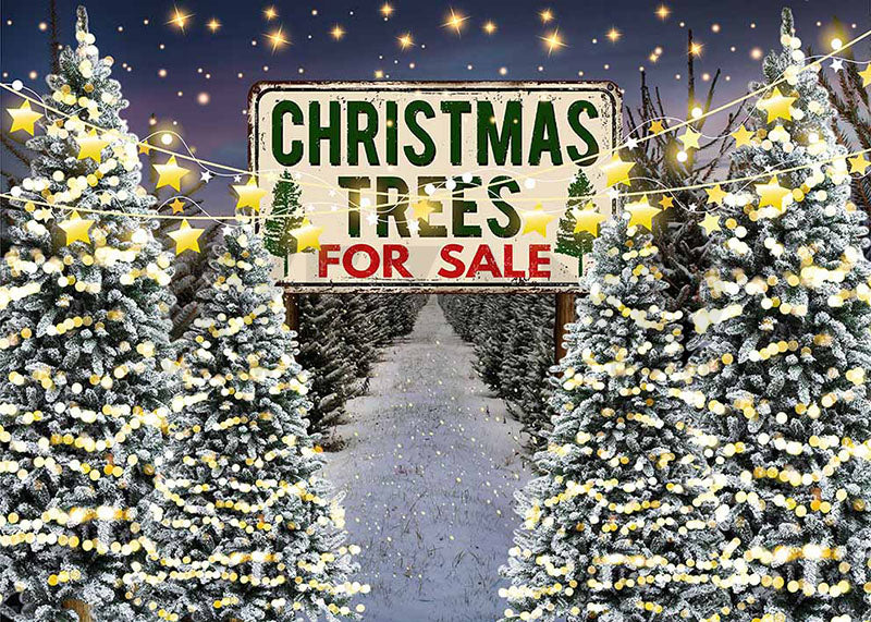 Avezano Winter Christmas Tree Sale Photography Backdrop Room Set