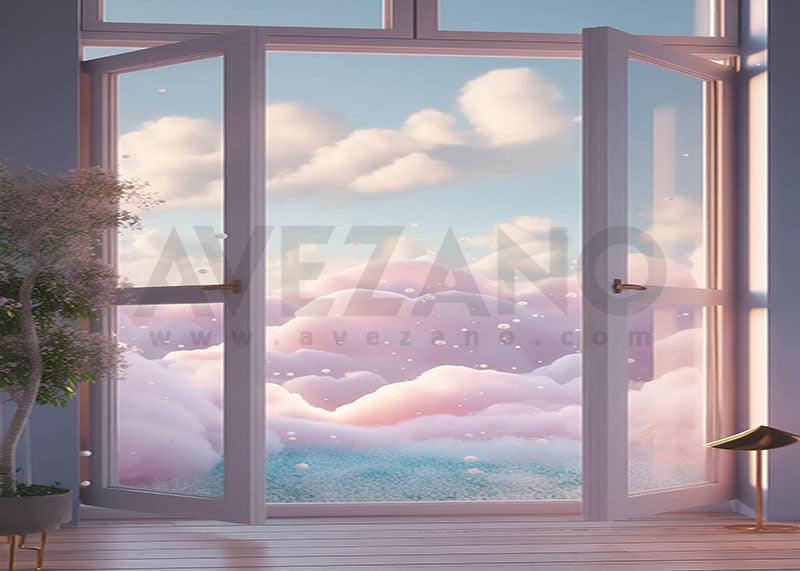 Avezano Pink Cloud Window Photography Backdrop-AVEZANO