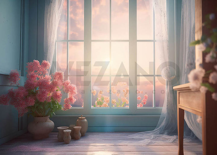 Avezano Sunshine Flower Room Window Photography Backdrop-AVEZANO