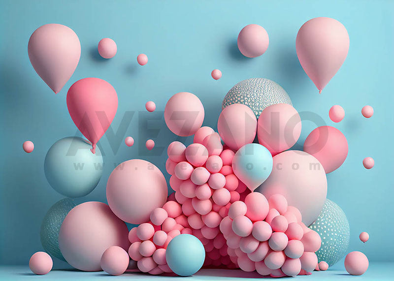 Avezano Pink Blue Balloon Party Theme Photography Background-AVEZANO