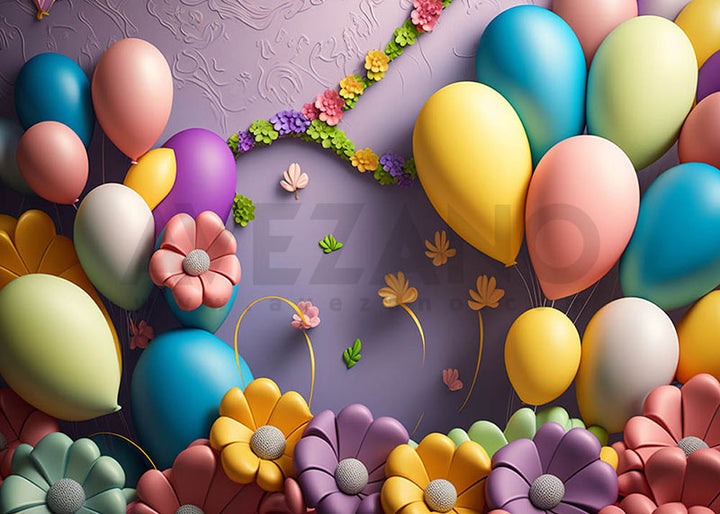 Avezano Colorful Flower Balloon Party Theme Photography Background-AVEZANO