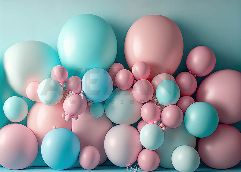 Avezano Pink Blue Balloon Birthday Photography Background-AVEZANO