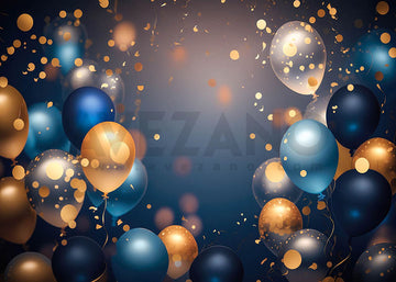 Avezano Blue Gold Balloon Birthday Photography Background-AVEZANO