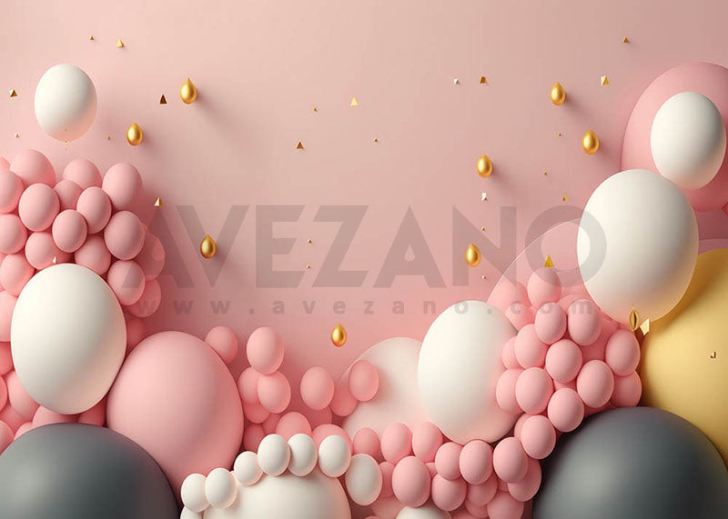 Avezano Pink Golden Balloon Birthday Party Photography Background-AVEZANO