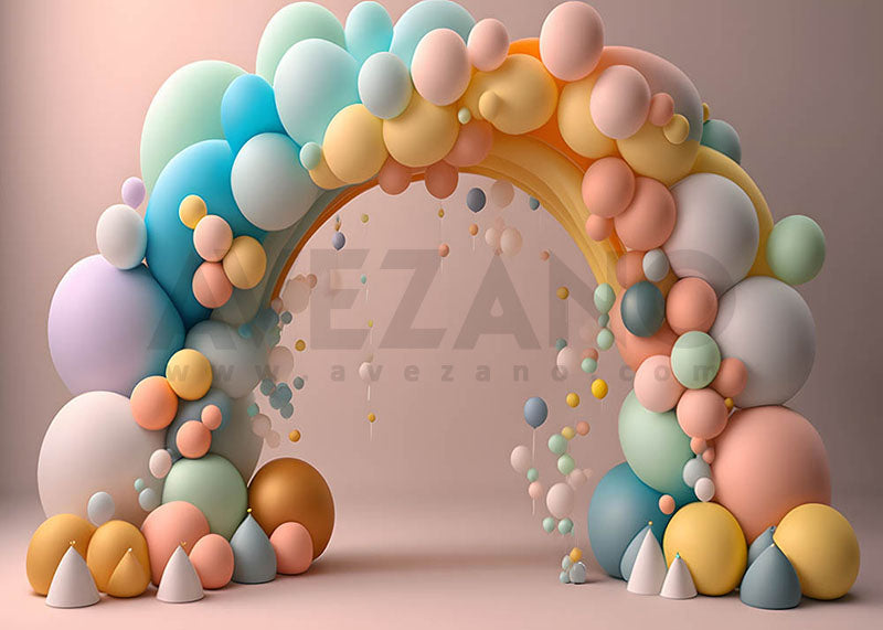 Avezano Colorful Balloon Arch and Pink Background Photography Background-AVEZANO