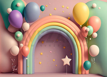 Avezano Rainbow Arch Stars and Balloons Birthday Photography Background-AVEZANO
