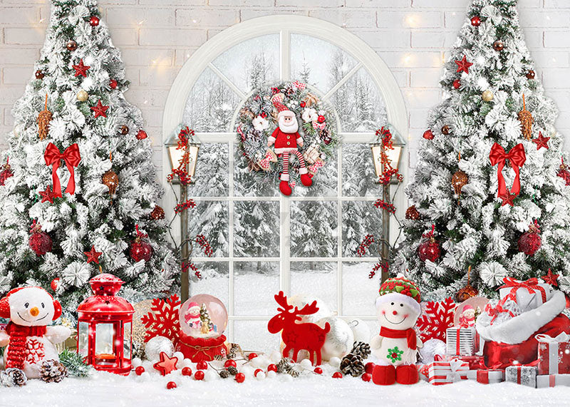 Avezano Winter Christmas Tree Photography Backdrop Room Set