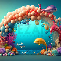 Avezano Balloon Arch Undersea Dolphin Birthday Photography Background-AVEZANO