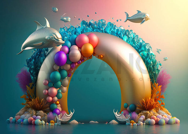 Avezano Balloon Arch Undersea Birthday Photography Background-AVEZANO