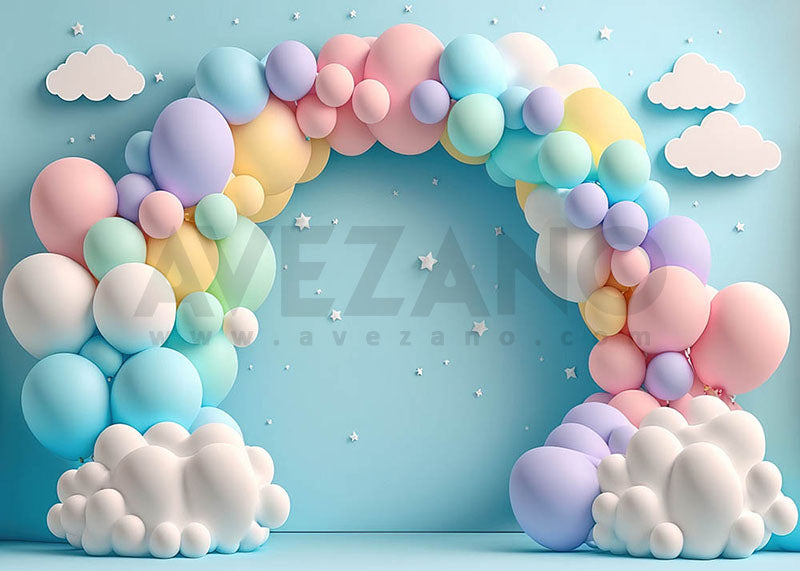 Avezano Colorful Balloons Arch Clouds Birthday Photography Background-AVEZANO