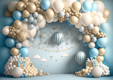 Avezano Golden Blue Balloon Arch Birthday Photography Background-AVEZANO