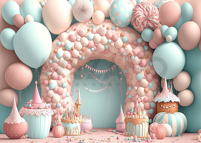 Avezano Pink Cake Candy Party Birthday Photography Background-AVEZANO