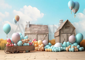 Avezano Outdoor Wooden House and Balloons Birthday Photography Background-AVEZANO