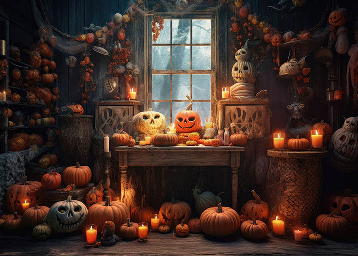 Avezano Halloween Pumpkin Skull Room Backdrop for Photography-AVEZANO