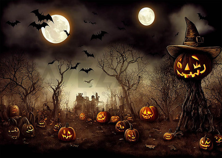 Avezano Halloween Wild Pumpkins and Bats Backdrop for Photography-AVEZANO