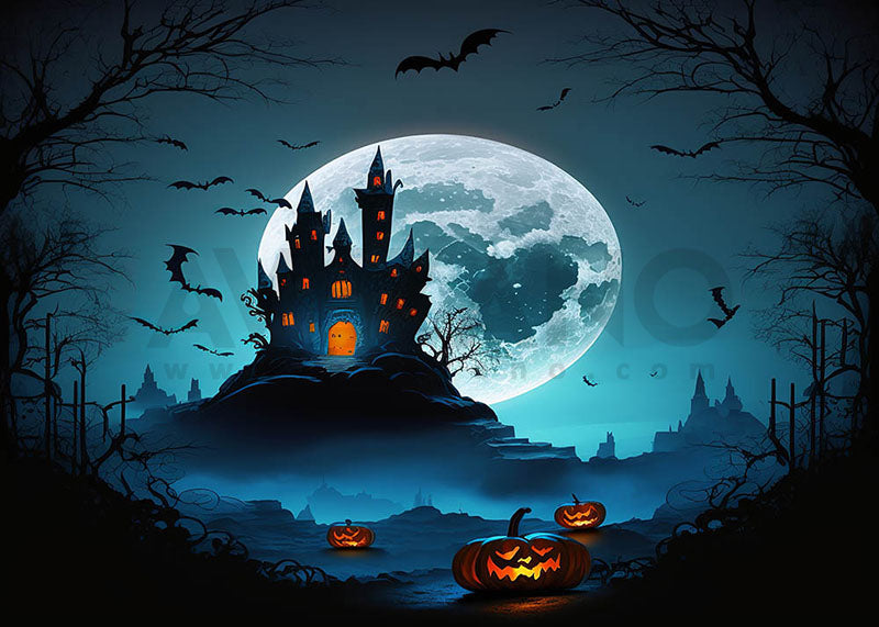 Avezano Halloween Full Moon Castle Backdrop for Photography-AVEZANO