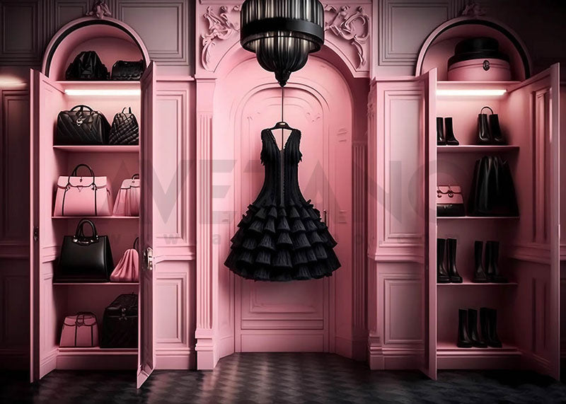 Avezano Locker Room Barbie Black Dress Photography Background-AVEZANO