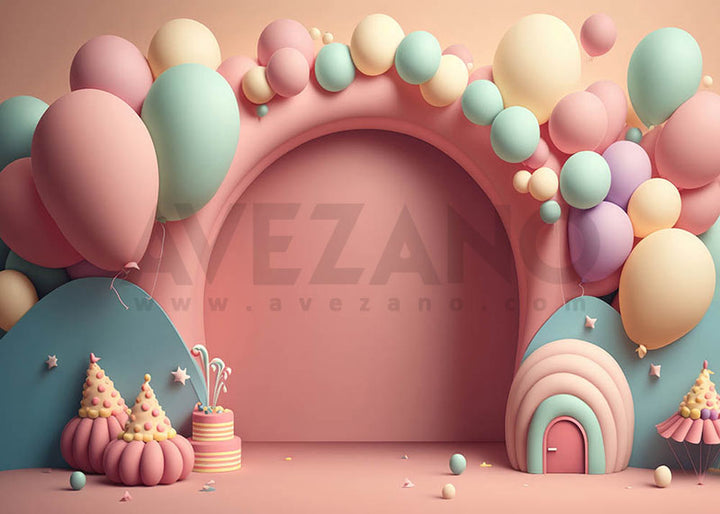 Avezano Pink Balloon Birthday Party Photography Background-AVEZANO