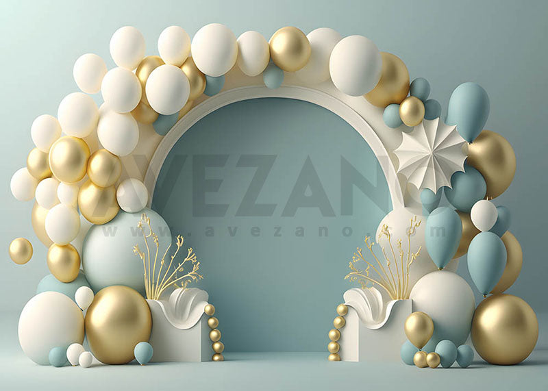 Avezano Blue Balloon Birthday Party Photography Background-AVEZANO