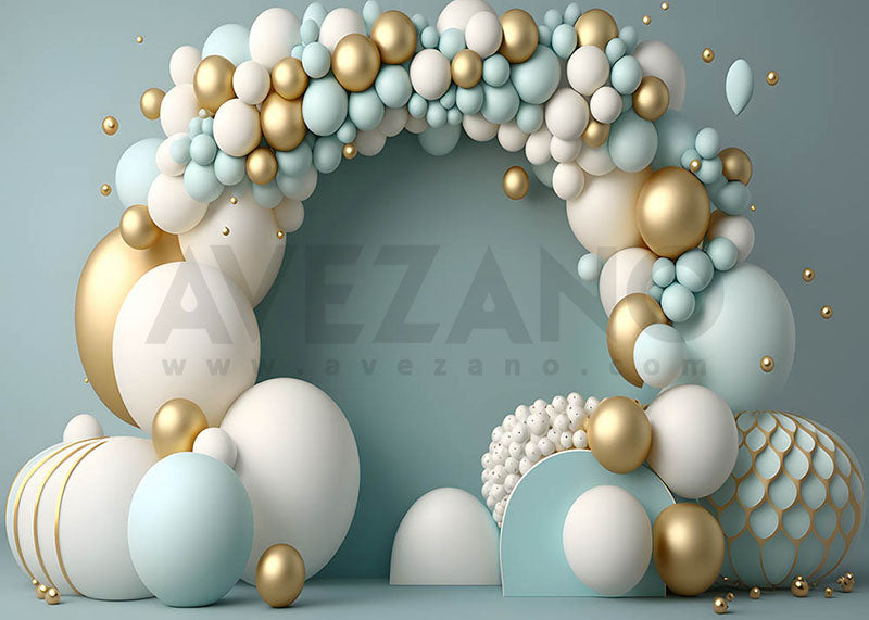 Avezano Blue Golden Balloon Birthday Party Photography Background-AVEZANO