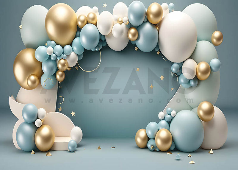 Avezano Pearl and Blue Balloon Birthday Party Photography Background