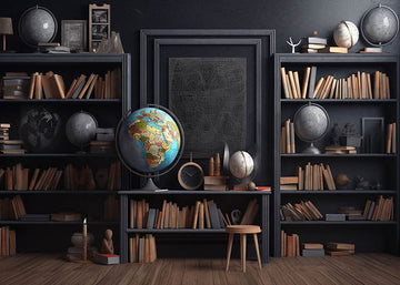Avezano Retro Bookshelf Globe Photography Backdrop for Back To School