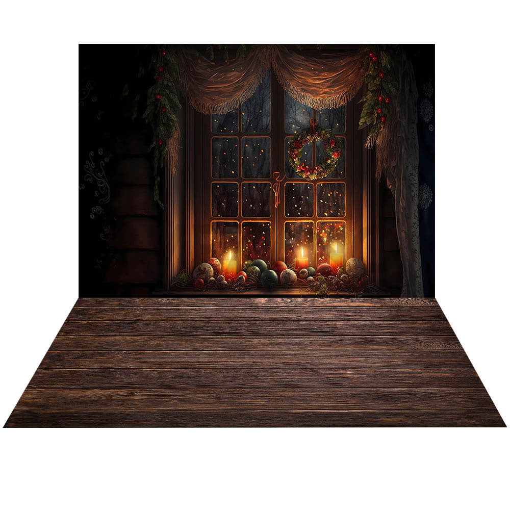 Avezano Christmas Fireplace Interior 2 pcs Set Backdrop holiday gift