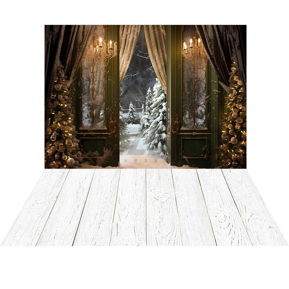 Avezano Christmas Fireplace Interior 2 pcs Set Backdrop holiday gift