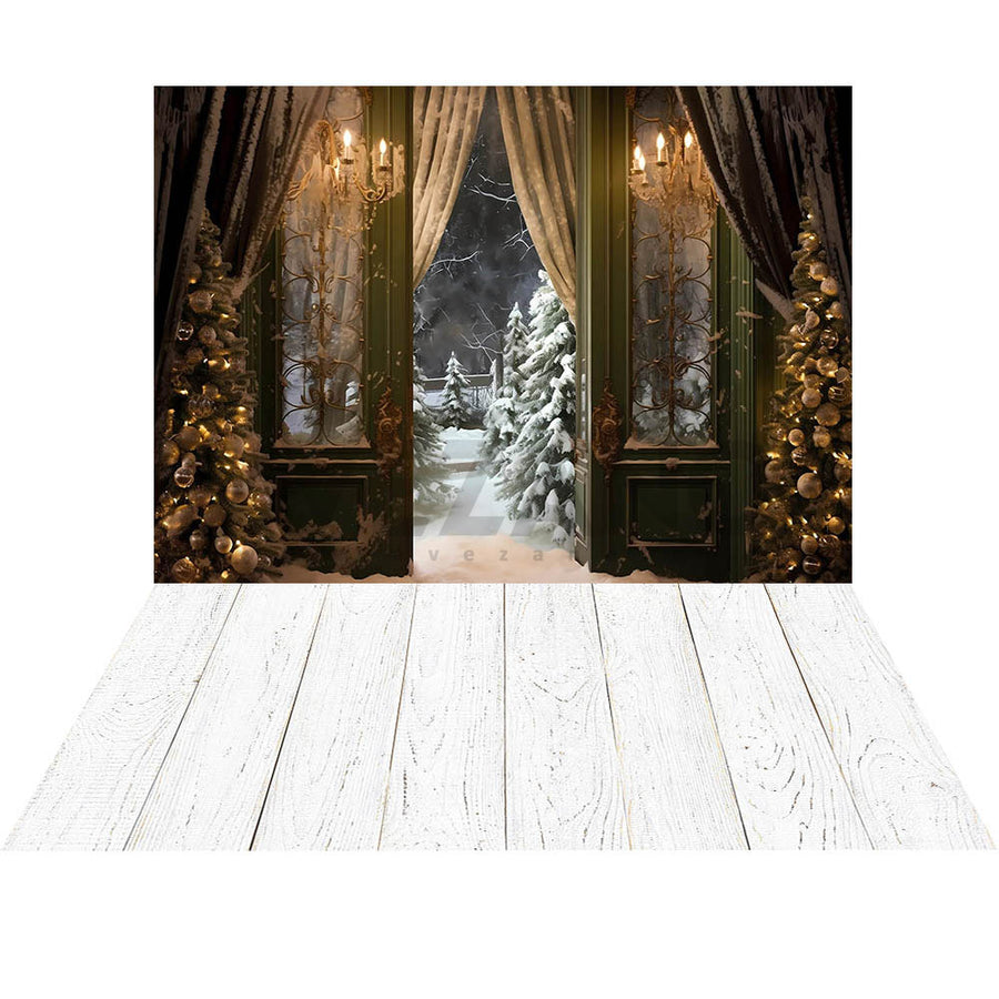 Avezano Christmas Tree Door Snow 2 pcs Set Backdrop