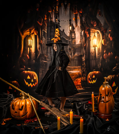 Avezano Halloween House Night Pumpkin Backdrop for Photography