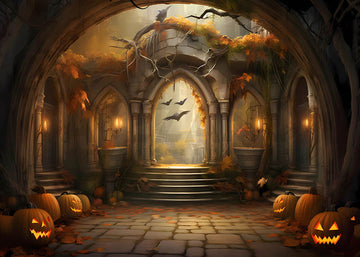 Avezano Halloween Pumpkin House Backdrop for Photography