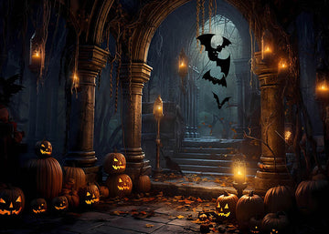 Avezano Halloween House Pumpkin and Bat Backdrop for Photography