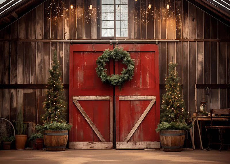 Avezano Christmas Red Barn Door Photography Backdrop