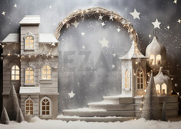 Avezano Houses in Christmas Snow Photography Backdrop