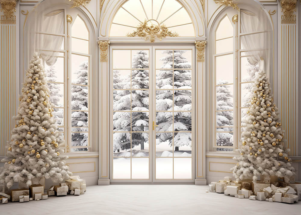 Avezano White Living Room Christmas Tree 2 pcs Set Backdrop