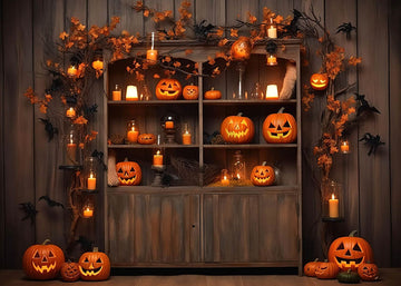 Avezano Halloween Cabinet Pumpkins and Maple leaves Backdrop for Photography