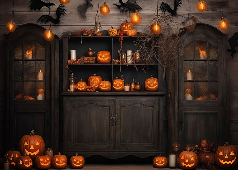 Avezano Halloween Cabinet Pumpkins Backdrop for Photography