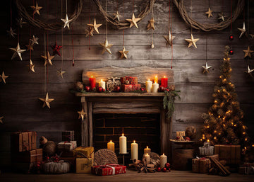 Avezano Christmas Vintage Wood Walls and Fireplace Photography Backdrop