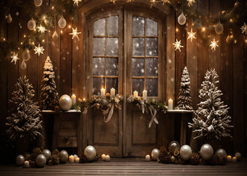 Avezano Christmas Wooden Door and Candles Decoration Photography Backdrop
