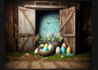 Toile de fond de photographie de porte en bois rétro de printemps d'Avezano