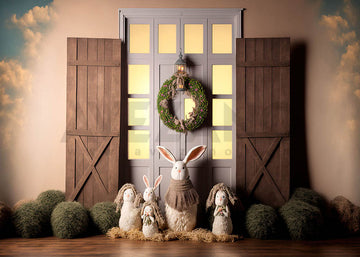 Avezano Spring Easter Wreath and Rabbit Photography Backdrop
