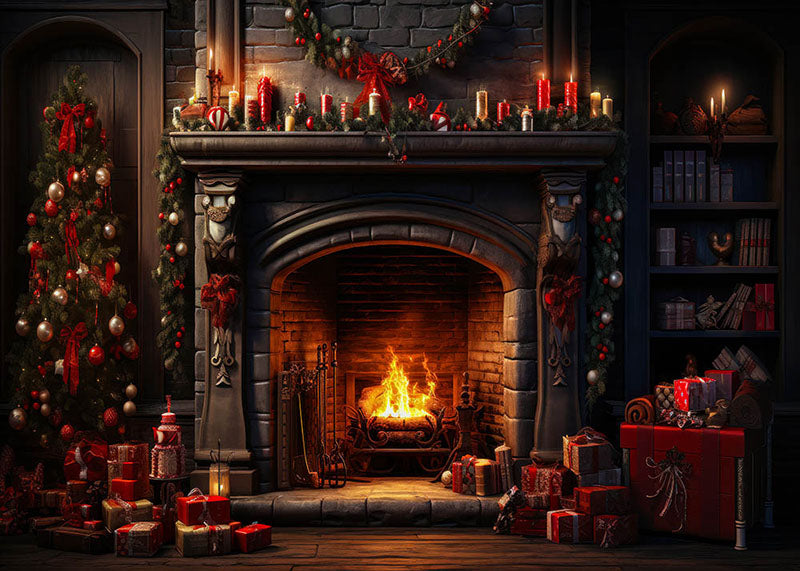 Avezano Christmas Fireplace Winter Photography Backdrop