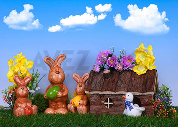 Avezano Spring Easter Blue Sky and Rabbit Decorations Photography Backdrop
